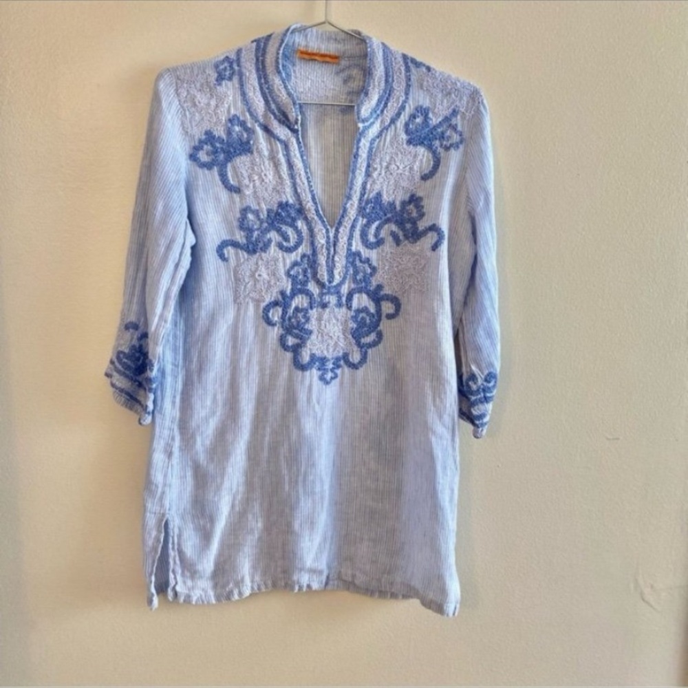 Vintage Roberta Freymann Blue Embroidered Women's Tunic S/M